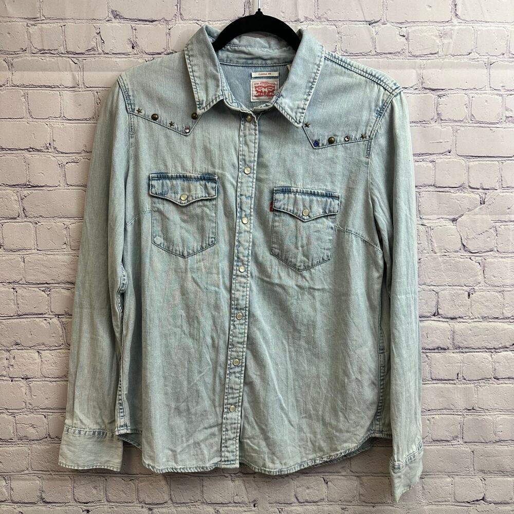 Levi Strauss & Co Light Wash Blue Pearl Snap Denim Western Shirt Women's Medium
